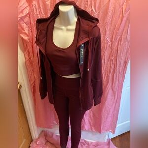 Three piece legging suits in beige, light purple and light green